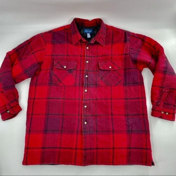 Vintage Towncraft RED PLAID Flannel Shacket Quilted Liner XL 90s Gorpcore - Picture 1 of 10